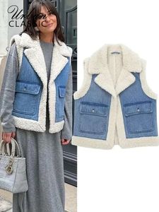 Womens Vests Fashion Sleeveless Lambswool Waistcoat Women Thick Patchwork Female Vest Jacket Autumn Winter Warm Casual Lapel Plush Lady Tops 231115