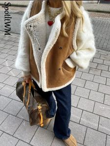 Damesvesten Mode Warm Bont Vest Voor Vrouwen Elegante Mouwloze Kraagjassen Winter Chic Casual Kunstleer Vest 231115