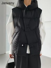 Janveny – gilet Ultra léger en duvet de canard blanc pour femme, débardeur à capuche, épais, sans manches, ample, hiver, 90%, 231202