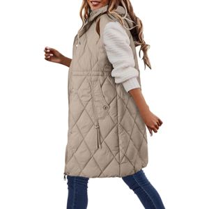 Femmes gilets longue capuche gilet sans manches doudoune matelassé coton rembourré manteau hiver léger fermeture éclair gilet 231122