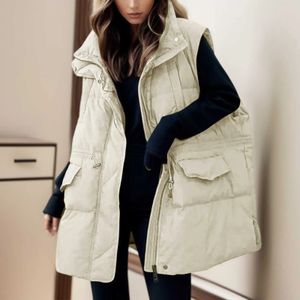 Gilets pour femmes, débardeur à fond épais, mode col haut, manteau à grandes poches, 231122