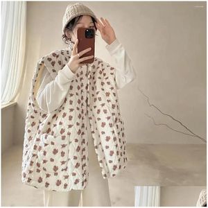 Damesvesten Vintage bloemenprint Mouwloos katoenen vest voor dames Losse oversized gewatteerde jas Dikke warme casual jas Meisjes Drop Del Otbod