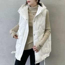 Femmes gilets hiver manteau à capuche femmes épaissie veste ample à la mode mi-longueur coton gilet vestes pour 231122