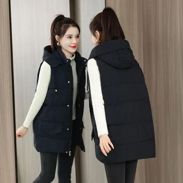 Femmes gilets veste d'hiver sans manches débardeur manteaux ouvert devant mode coréenne grande taille 231122