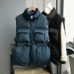 Gilets pour femmes hiver printemps gilet chaud coréen manteau ample épaississement avant taille courte et longue coton gilet femmes veste bouffante 230928