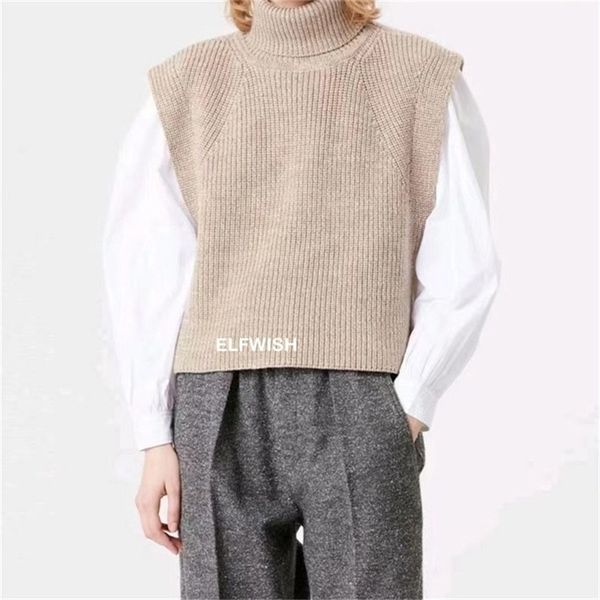 Femmes gilets femme 100% laine pull à col roulé gilet côtés ouverts large épaule gilet hauts haute qualité 221007