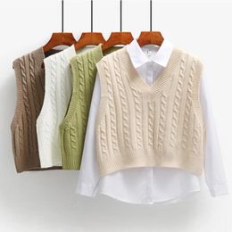 Gilets pour femmes, pull court tricoté sans manches, ample, col en V, débardeur, manteaux féminins, 231218