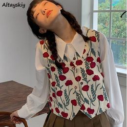 Damesvesten Dames Lente Allmatch Ulzzang Dun Bloemenontwerp Vrije tijd Cropped Uitloper Kawaii Chic VNeck Vrouwelijke Kleding Dagelijks Mooi 230208