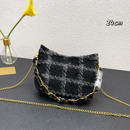 Mujeres Vinatge Wool Tweed Bolsas Hobo acolchadas Gold Metal Hardware de la parte superior de la parte superior del hombro Crossbody Coss Bolsle de dise￱o de caja cosm￩tica Bolsos de dise￱ador 24x6x17.5cm