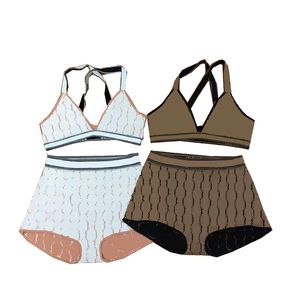 Womens Vintage Bra badpak Tide Letters Jacquard Gebreide Ondergoed Badmode Mode Sexy Split Lingerie Badpak Beach BRAS Slips