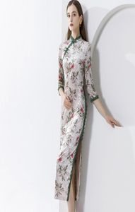Robes vintage des femmes Collier de support 3 4 manches dentelle imprimées côté côté divisé en velours imprimé chinois robes Qipao1858982