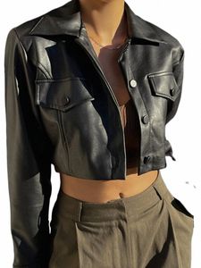 Womens Vintage PU lederen jas jas Windjack namaakbont jas bovenkleding jas motorfiets Y2K 90s streetwear Z20b #