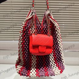 Dames vintage rood luxe merk 2in1 garen breien string samengestelde zakken met klassieke mini flap gewatteerde munten portemonnee kleine zakje grote capaciteit schouderhandtassen 30 cm 30 cm