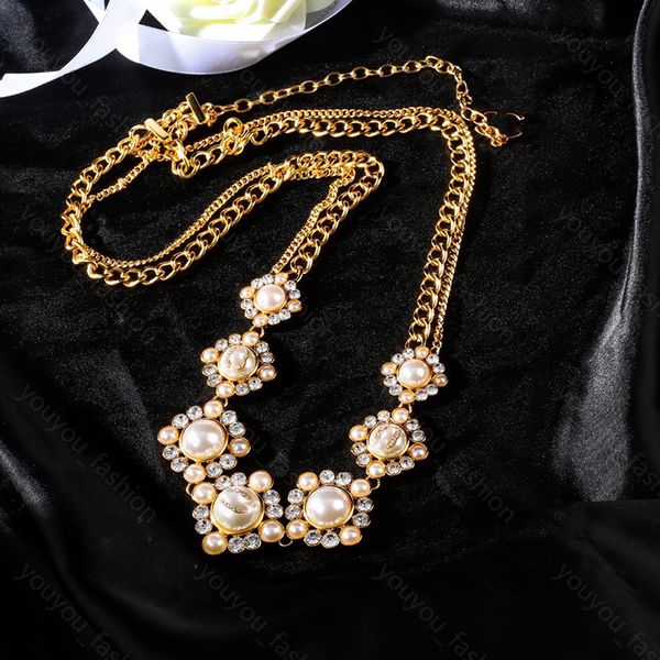 Chaînes de taille pour femmes Designer Luxury Brand Lettres Diamants Diamants Pearl Fashion 18k Gold Chain Belt Ourdoor Daily Tentit Cadeaux -7-7