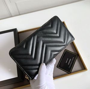 Portefeuille femme designer sacs à main en cuir véritable porte-carte de haute qualité longs portefeuilles zippés mode lettres en métal noir portefeuille solf cuir femme portefeuille porte-monnaie