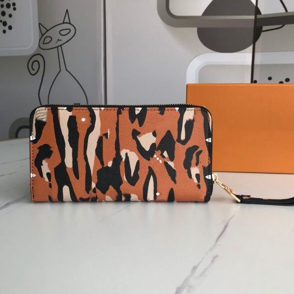 Femmes portefeuille mode imprimé léopard fleurs porte-monnaie Zippy porte-passeport carte dame pochette sacs à main avec boîte