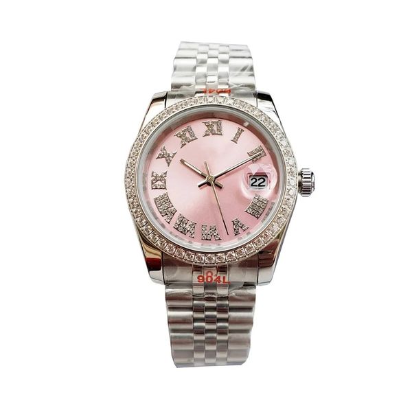 Montre pour femme 36 mm Montres diamant rose pour homme Montre-bracelet mécanique à remontage automatique Bracelet en acier inoxydable original Montre pour femme Montres de luxe