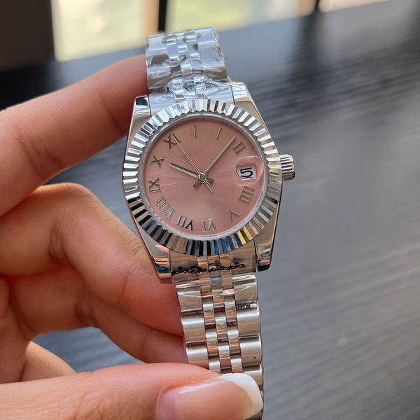 Relojes mecánicos totalmente automáticos de las mujeres Banda de acero de 31 mm de acero antiguo Dial digital romano Relojes de alta calidad para Lady