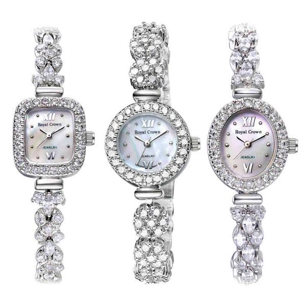 Montre Femme Japon Quartz Mode Bijoux De Luxe Cristal Heures Nacre Bracelet Strass Fille Cadeau Couronne Royale Boîte