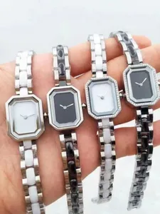 Montre à Quartz pour femmes, batterie en céramique, bracelet en acier inoxydable, cadran en diamant, montres de luxe sans boîte