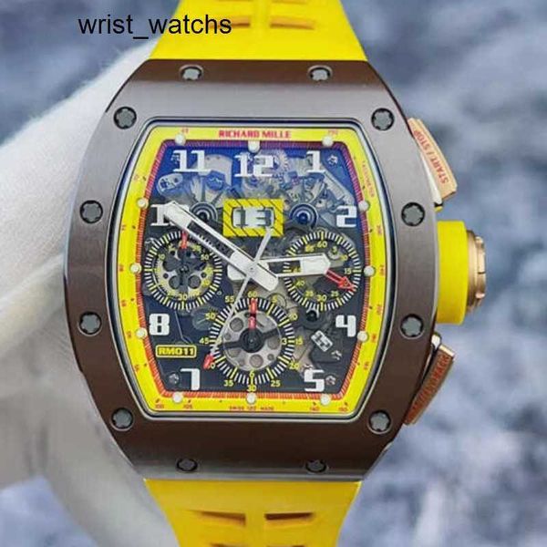 Reloj de pulsera RM para mujer, reloj de pulsera Richardmilli RM011, círculo de cerámica, Color marrón amarillo, función de tiempo a juego, hueco