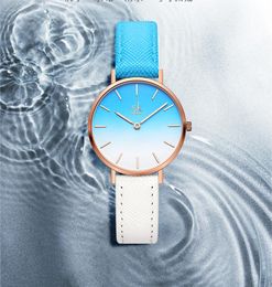 Relógio feminino relógios de alta qualidade luxo edição limitada simples combinação de cores gradiente quartzo couro 32mm relógio