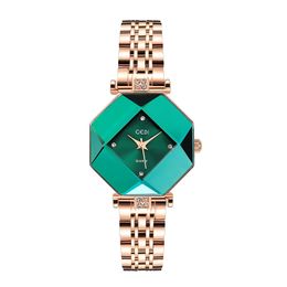 Dameshorloge horloges hoogwaardige luxe Octagon Limited Edition Diamond kleine groene huid met kwartshorloge