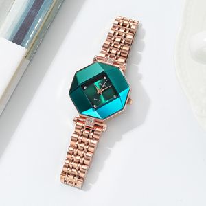 Reloj para mujer Relojes de lujo de alta calidad Octagon Buiness diamante pequeña piel verde con reloj de cuarzo de 31 mm