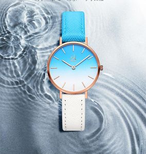 Dameshorloge horloges van hoge kwaliteit luxe Mode eenvoudige kleurverloop combinatie quartz lederen horloge