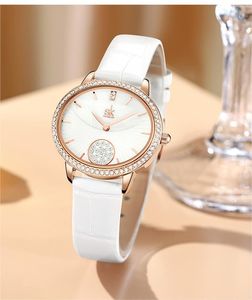 Reloj para mujer, relojes de lujo de alta calidad con incrustaciones de diamantes Fritillary, pulsera de piel ovalada, reloj de cuarzo resistente al agua a la moda