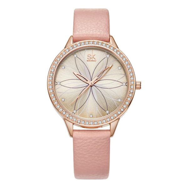 Reloj para mujer Relojes de alta calidad Moda de lujo Elegante con incrustaciones de diamantes Correa de esfera de pétalo tridimensional Cuarzo-Batería Reloj de 34 mm Montr