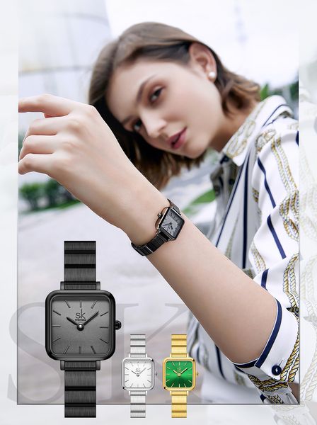 Montre femme montres haute qualité montre carrée mode simple montre de ceinture en acier en bambou