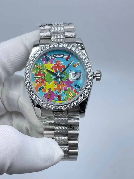 Womens Watches Fashion Designer 36 mm Puzzle Email Face Automatic Mécanique femme montre-bracelet Diamond Full Innewless Steel Strap Love