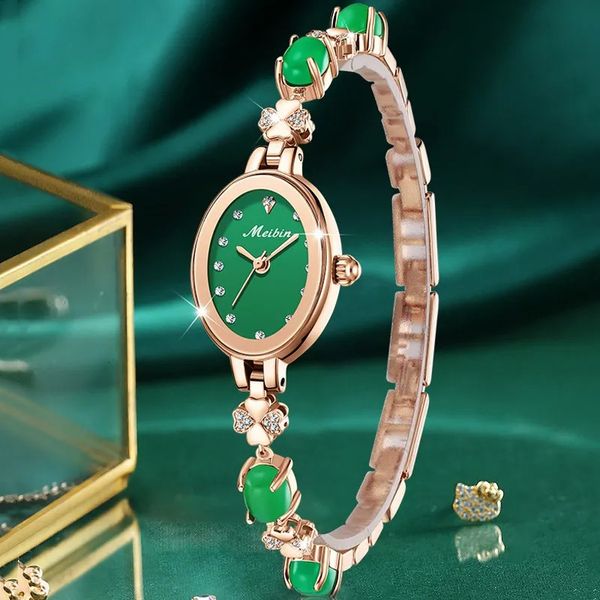 Montres femmes MEIBIN marque bijoux de luxe Bracelet mode montre à Quartz vert pour femmes or Rose décontracté Relogio Feminino 230927