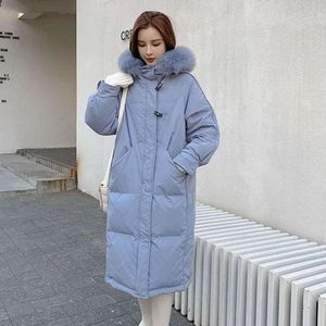 Femmes blanc canard doudoune hiver femme manteaux fermeture éclair véritable col de fourrure dames chaud vêtements d'extérieur haut vêtements CC