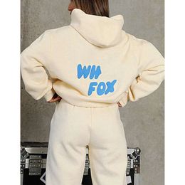 Femmes White Fox Sweat à capuche Femmes Survêtements Femmes Printemps Automne Hiver Nouveau Sweat à capuche Ensemble à la mode Sportif Pull à manches longues à capuche 6 B27U