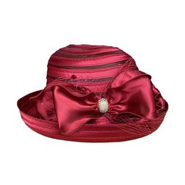 Womens Wide Brim Organza Sun Hat Elegant Big Bow Hat For Women Lady Church Wedding Hat Floppy Summer Beach Cap 240408