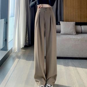 Dames wijde pijpen broek Koreaanse stijl hoge taille zwarte broek Office damesmode losse grijze pakbroek streetwear 240304