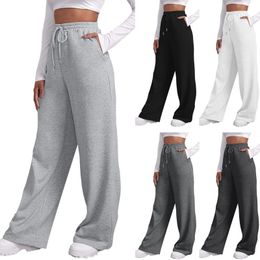 Pantalon à jambes larges pour femmes pantalon de sport doublé de laine pantalon droit tous les mathématiques pur fitness pantalon de jogging pantalon de voyage de base 240130