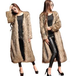 Abrigo de invierno de piel sintética para mujer, colores sólidos, forro polar esponjoso, manga larga, peludo, informal, talla asiática S-6XL