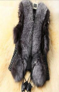 Veste de veste de manteau de fourrure d'hiver pour femmes en faux fourrure en cuir de gilet extérieur