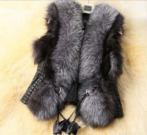 Veste de veste de manteau de fourrure d'hiver pour femmes en faux fourrure en cuir en cuir gilet extérieur