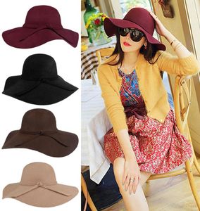 Sombreros de invierno para mujer, gorra para mujer, sombrero de fieltro de lana con ala ancha, sombrero Fedora, sombreros flexibles para mujer 1481044