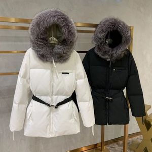 Dames winterjassen naar beneden lang jasje top vossen kraag lagen puffer mode kraag warme parka's met riem dame jas bovenkleding zak