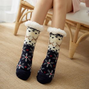 Femmes hiver chaud flou confortable antidérapant tapis chaussettes Sherpa polaire doublé noël maison doux pantoufle chaussettes avec pinces