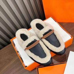 Dames Winter Wool Slippers Designer schoenen Lazy Flat Boots Baotou Flip Flops Warm pluche slipper dame slides Suede met bontschoen groot formaat 35-41-42 met doos 63739