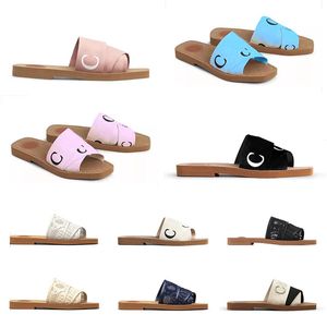 Womens Woody sandalen Muilezels platte dia's eur35-42 Lichtbruin beige wit zwart roze blauw kant Belettering Stof canvas ontwerper dames zomer buiten strandslippers