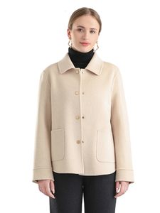 Mélanges de laine pour femmes 100% hauts manteau col rabattu manteau court veste en laine couture à la main automne Blazer boutons-pression #18 230824