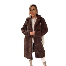 Mélanges de laine pour femmes 1pc femmes épais Long manteau veste flanelle acrylique fibre pardessus peluche revers thermique élégant couleur unie extérieur hiver 231110