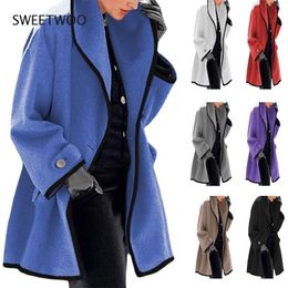 Femmes Laine Mélanges 7 Couleurs Printemps Automne Femmes Manteau Casual Patchwork De Mode Col Longue Veste Office Lady Sweat À Capuche À Capuche 230818